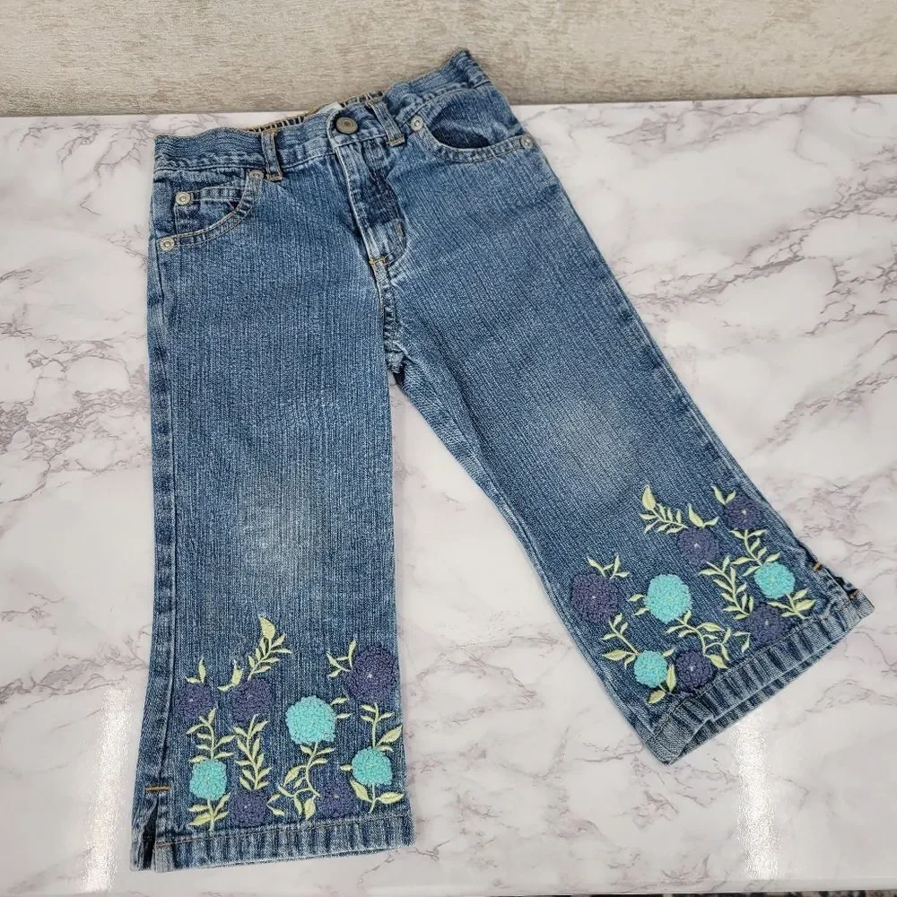 Old Navy + Children's Place Y2K Girls Denim Jeans with Embroidered Design Lot